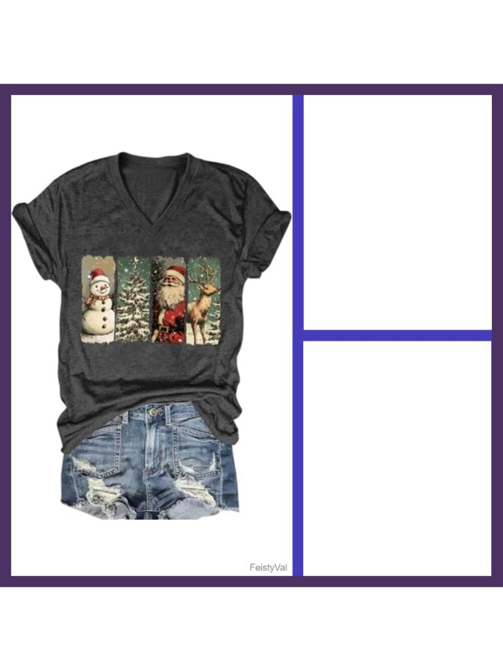 Women's V-Neck Merry Christmas Graphic T-Shirt Cotton Blend Holiday Tee